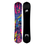 Lib Tech Mayhem Rad Ripper Snowboard 2025 - A purple snowboard with a geometric pattern and yellow, pink, and blue accents.