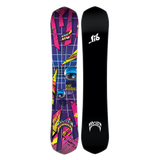 Lib Tech Mayhem Rad Ripper Snowboard 2025 - A purple snowboard with a geometric pattern and yellow, pink, and blue accents.
