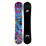 Lib Tech Mayhem Rad Ripper Snowboard - A blue snowboard with a white grid pattern and pink, yellow, and black abstract shapes.