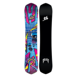 Lib Tech Mayhem Rad Ripper Snowboard - A blue snowboard with a white grid pattern and pink, yellow, and black abstract shapes.