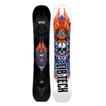 Lib Tech - Terrain Wrecker Snowboard 2025 is shown from a front perspective, with a black background and a blue graphic of a mountain range on the top half.
