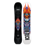 Lib Tech - Terrain Wrecker Snowboard 2025 is shown from a front perspective, with a black background and a blue graphic of a mountain range on the top half.