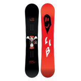 Lib Tech Women's Two Time Snowboard 2025 - A black snowboard with a white hourglass logo and two white wings on either side, set against a solid white background.
