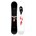 Lib Tech Women's Two Time Snowboard 2025 - A black snowboard with a white hourglass logo and red outline, featuring two white wings on either side of the logo.