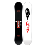 Lib Tech Women's Two Time Snowboard 2025 - A black snowboard with a white hourglass logo and red outline, featuring two white wings on either side of the logo.