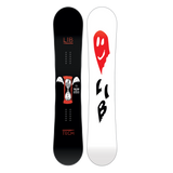 Lib Tech Women's Two Time Snowboard 2025 - A black snowboard with a white hourglass logo and red outline, featuring two white wings on either side.