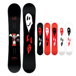 Lib Tech Women's Two Time Snowboard 2025 - A black snowboard with a white hourglass timer graphic and red accents.