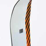 Rome Agent Snowboard 2025 - A white snowboard with black diagonal stripes on its top sheet and a black base.