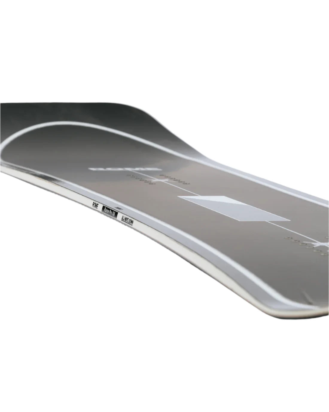 Rome Ravine Pro Snowboard 2025 - A black snowboard with a white stripe down the middle and a white logo on top.