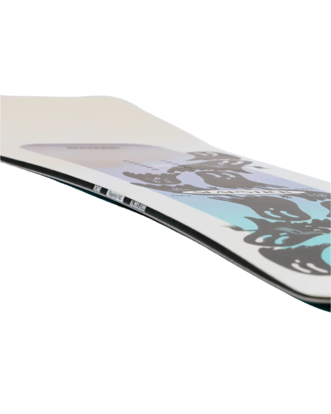 Rome Junior's Slapstick Snowboard 2025 - A white snowboard with a blue and gray graphic of a wolf howling at the moon.