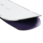 Rome Stale Crewzer Snowboard 2025 - A white snowboard with a purple logo and text on top, featuring a black base.