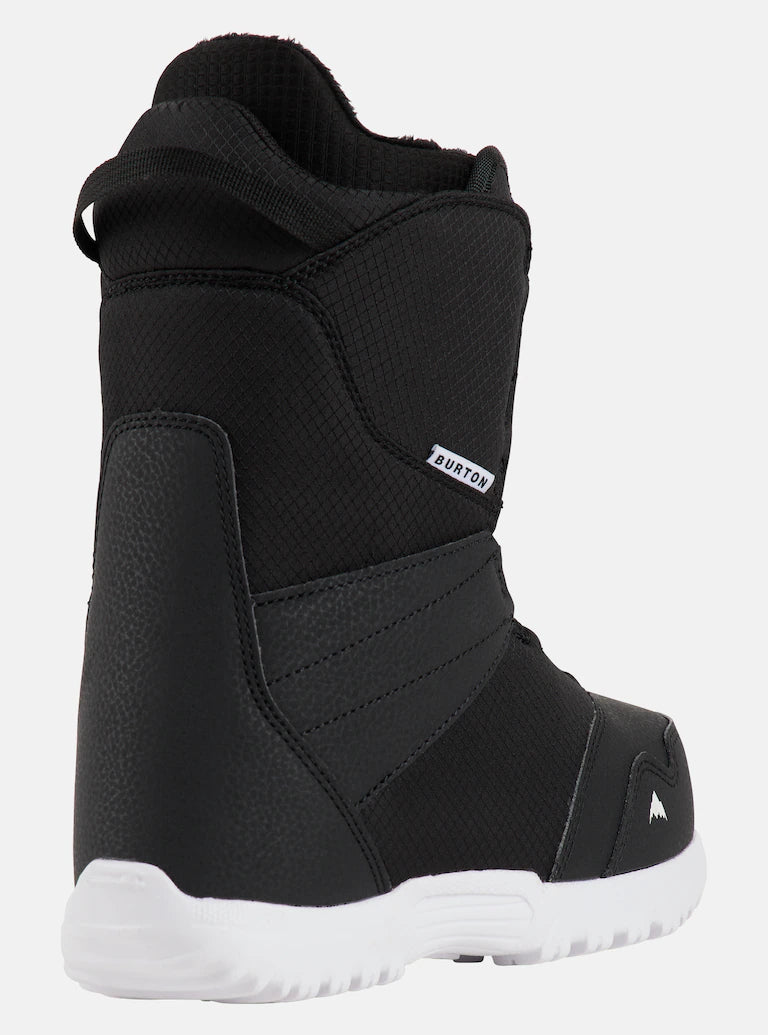 Burton Junior's Smalls BOA Snowboard Boot 2025 - Black snowboard boot with a textured pattern on the upper and white soles.