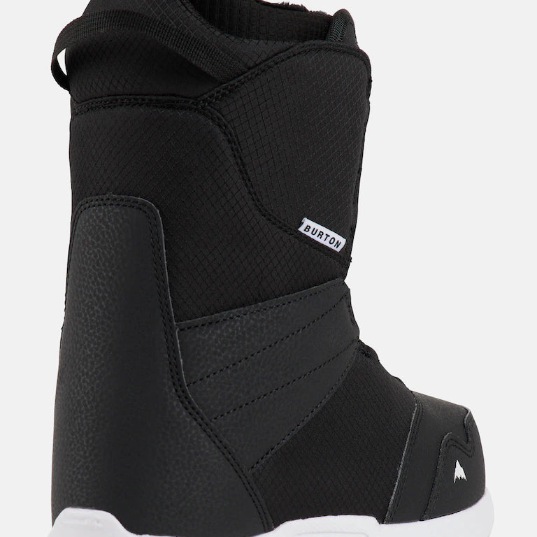 Burton Junior's Smalls BOA Snowboard Boot 2025 - Black snowboard boot with a textured pattern on the upper and white soles.