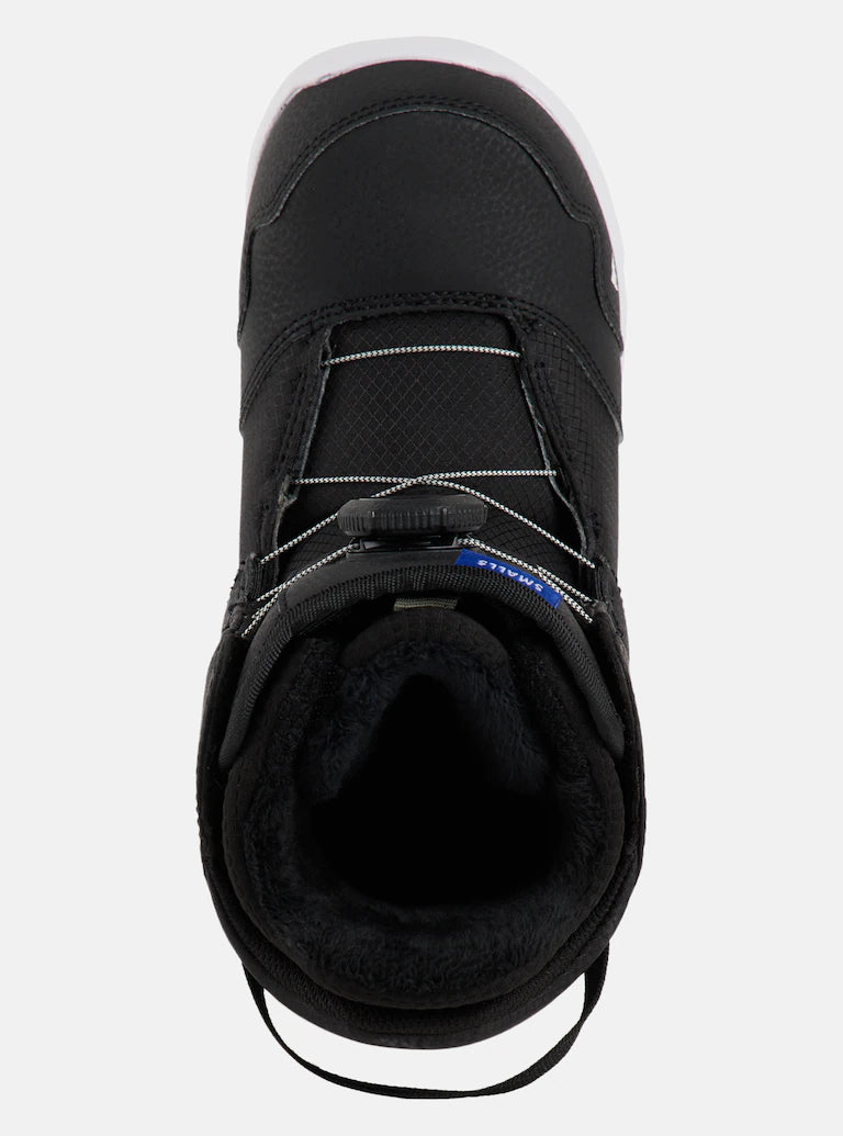 Burton Junior's Smalls BOA Snowboard Boot 2025 - Black snowboard boot with a textured pattern on the upper and a blue logo on the tongue.