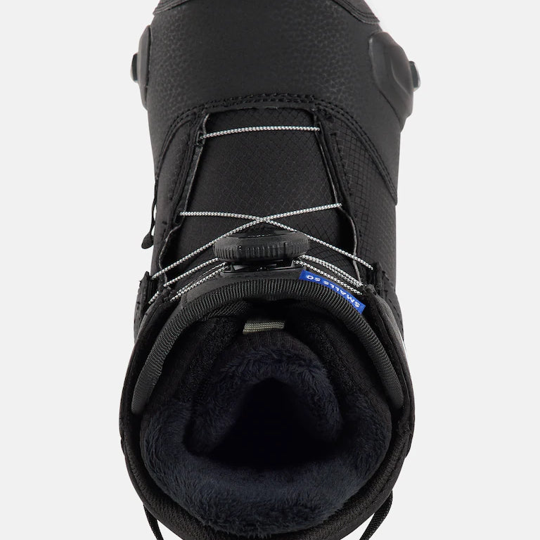 Burton Smalls Step On Snowboard Boots 2025 - Black snowboard boots with white laces and a black strap on top.