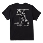 Burton Albin Tee Shirt 2025 - A black t-shirt with a white line drawing of a skier in front of a mountain, wearing a helmet and goggles.