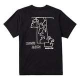 Burton Albin Tee Shirt 2025 - A black t-shirt with a white line drawing of a skier in front of a mountain, wearing a helmet and goggles.