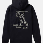 Burton Michi Albin Burtin Hoodie 2025 - A black hoodie with a white line drawing of two faces on the front, one facing forward and the other backward.