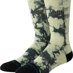 Stance Well Worn Crew Sock 2024 - A pair of crew socks with a black and white tie-dye pattern on an off-white background.