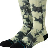Stance Well Worn Crew Sock 2024 - A pair of crew socks with a black and white tie-dye pattern on an off-white background.
