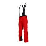 Obermeyer Force Insulated Suspender Pant 2025 - A pair of red snow pants with black suspenders and a black interior lining.