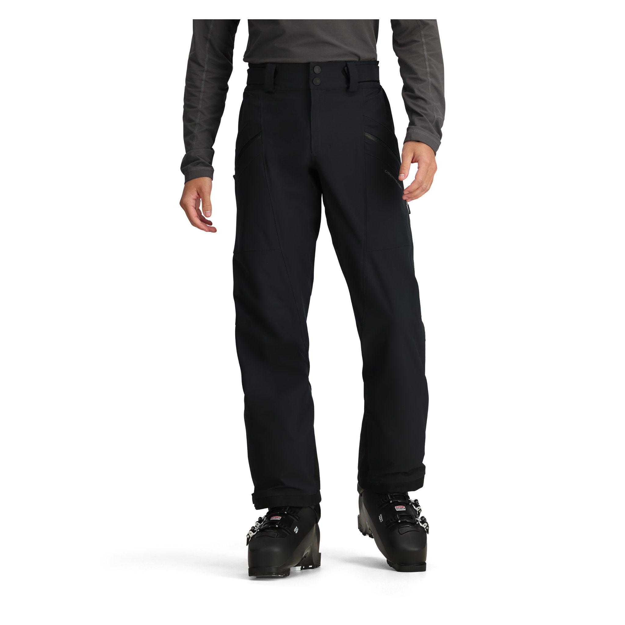 Obermeyer Foraker Shell Pant 2025 - Black snow pants with a subtle white stripe pattern on the side of the leg.