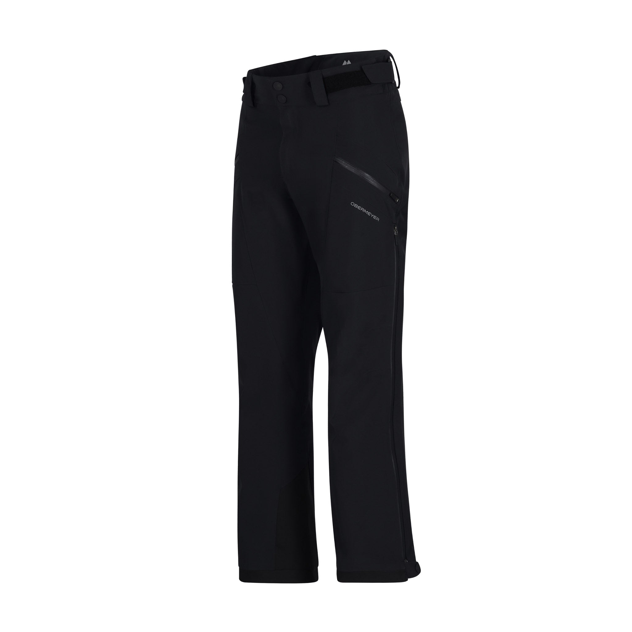 Obermeyer Foraker Shell Pant 2025 - Black ski pants with a zippered pocket on the thigh and adjustable cuffs.