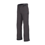 Obermeyer Foraker Shell Pant 2025 - A pair of dark gray snow pants with a black zipper on the right thigh and two black buttons on the left waistband.