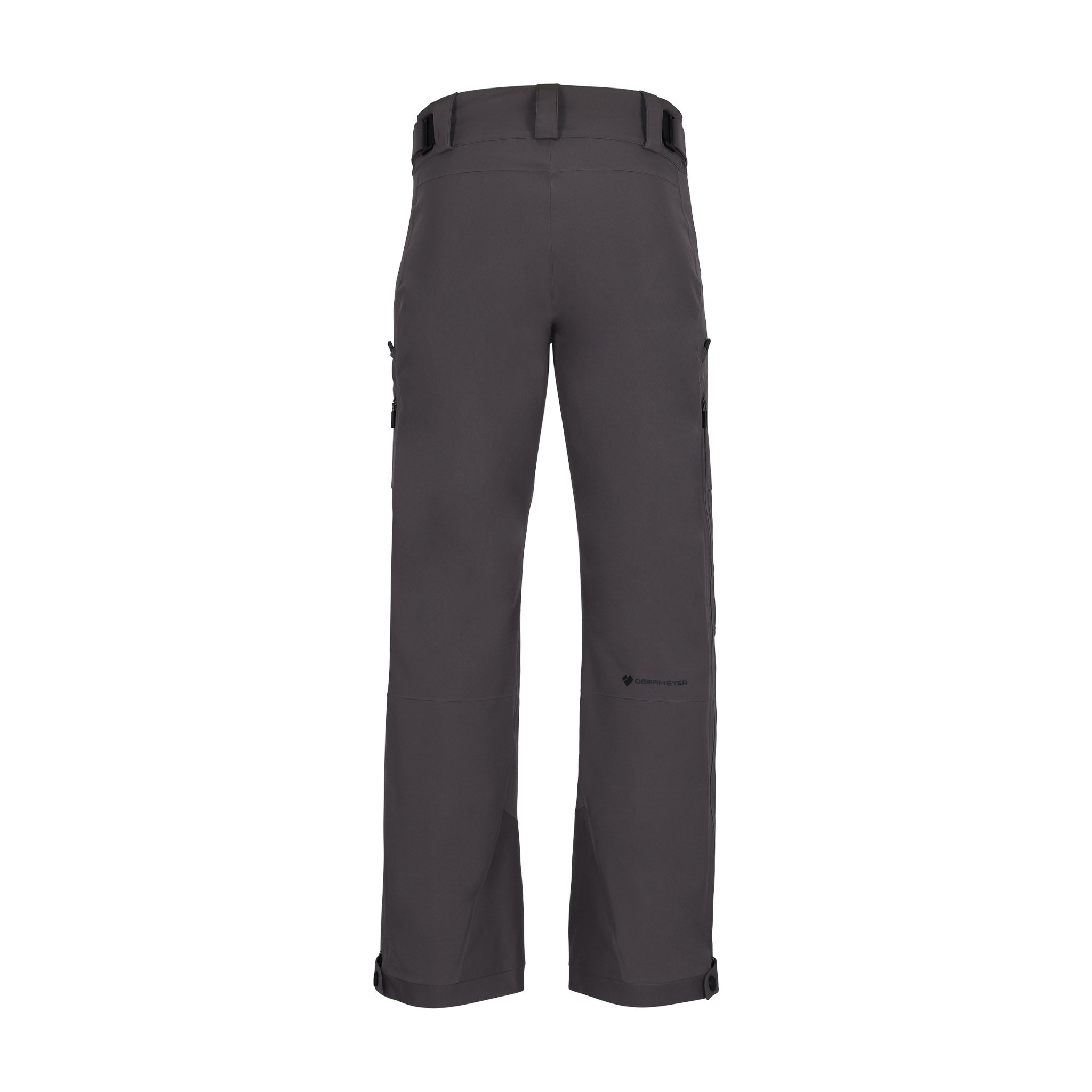 Obermeyer Foraker Shell Pant 2025 - A pair of dark gray snow pants with a subtle pattern and zippered pockets.