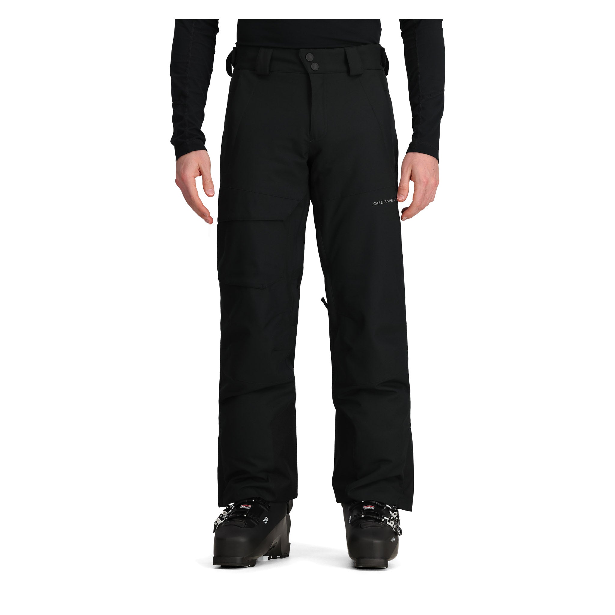 Obermeyer Orion Insulated Pant 2025 - Black insulated ski pants with zippered pockets and adjustable cuffs.
