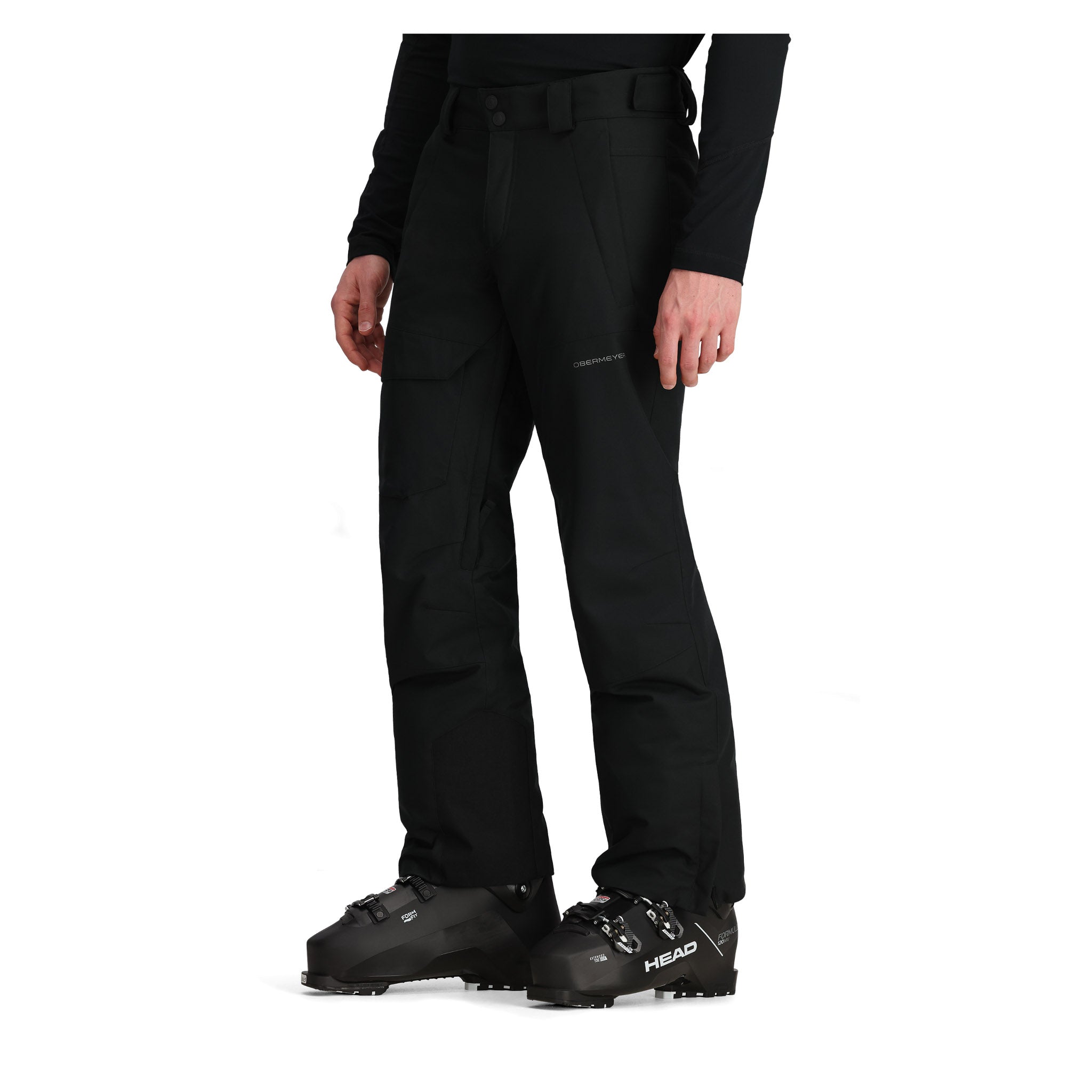 Obermeyer Orion Insulated Pant 2025 - Black insulated ski pants with zippered pockets and adjustable cuffs.