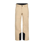 Obermeyer Orion Insulated Pant 2025 - Beige snow pants with a black logo on the left thigh and two zippered pockets on the front.