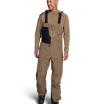 Men's mushroom shell bib pants with dark navy chest panel and adjustable straps