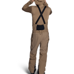 Men's mushroom shell bib pants with X-back suspenders and dark navy bib panel