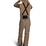 Men's mushroom shell bib pants with X-back suspenders and dark navy bib panel