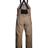 Men's mushroom shell bib pants with dark navy X-back suspenders and chest bib panel