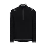 Obermeyer Gambel Half Zip Sweater 2025 - A black sweater with a zippered neckline and two white stripes on each shoulder.