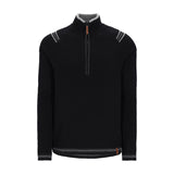 Obermeyer Gambel Half Zip Sweater 2025 - A black sweater with a zippered neckline and two white stripes on each shoulder.