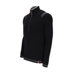 Obermeyer Gambel Half Zip Sweater 2025 - A black sweater with a zipper and two white stripes on each shoulder.