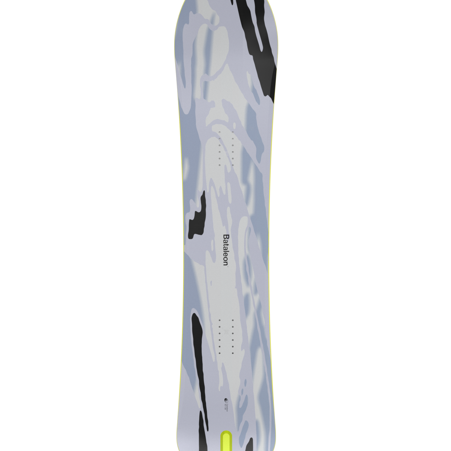 Snowboard with a camouflage pattern on a white background