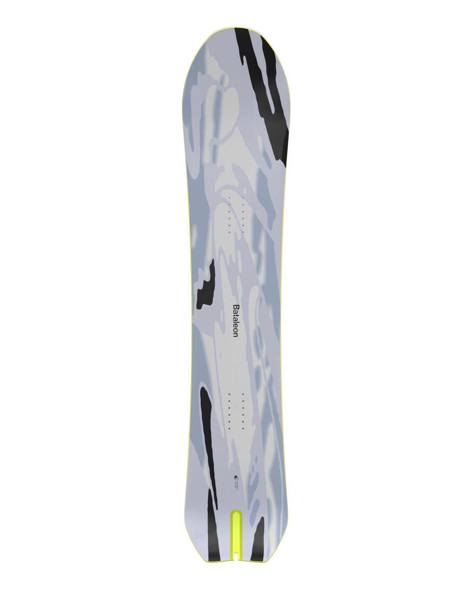 Snowboard with a camouflage pattern on a white background