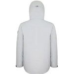 Boulder Gear Teton Insulated Jacket 2024 - A white insulated jacket with a hood, featuring black accents on the sleeves and chest.