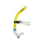 Finis Original Swimmers Snorkel - A yellow snorkel with a black strap and clear plastic mouthpiece.