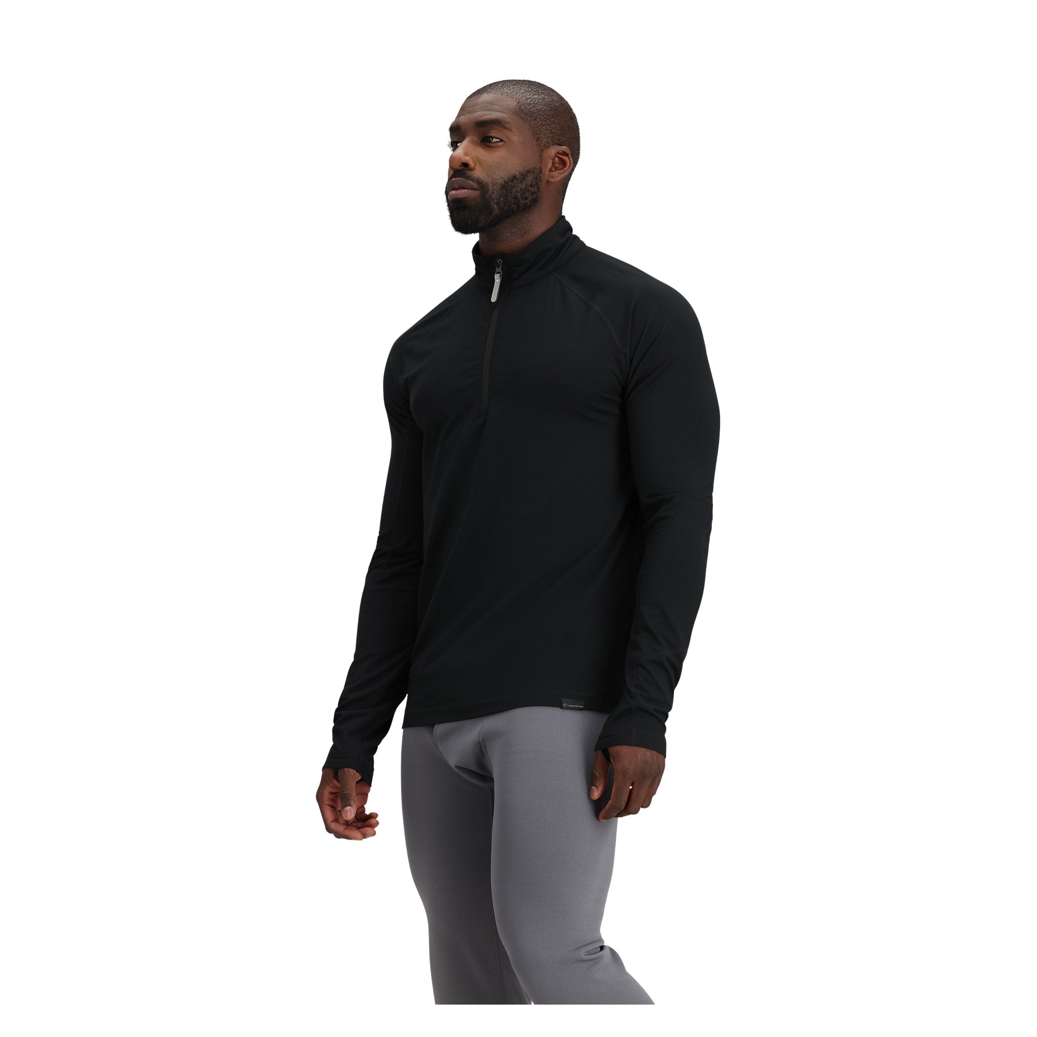 Obermeyer Flex 1/4 Zip T Neck 2025 - A black quarter-zip pullover with a high collar and zippered front, featuring a small white logo on the left chest area.