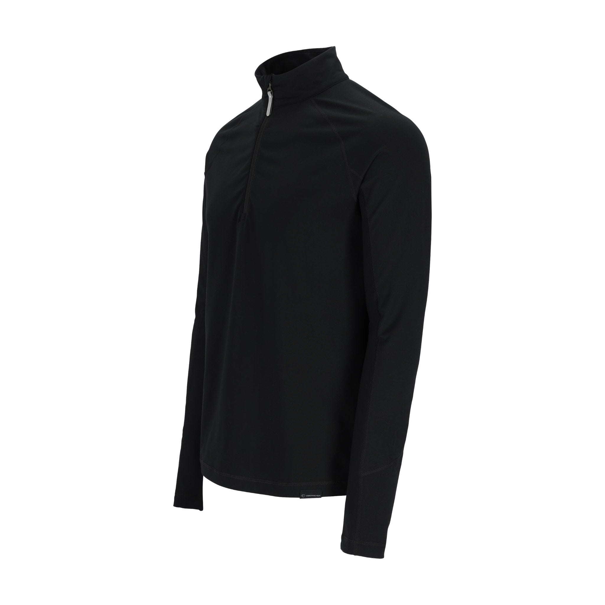 Obermeyer Flex 1/4 Zip T Neck 2025 - A black quarter-zip pullover with a high collar and zippered front, featuring a small white logo on the left chest area.