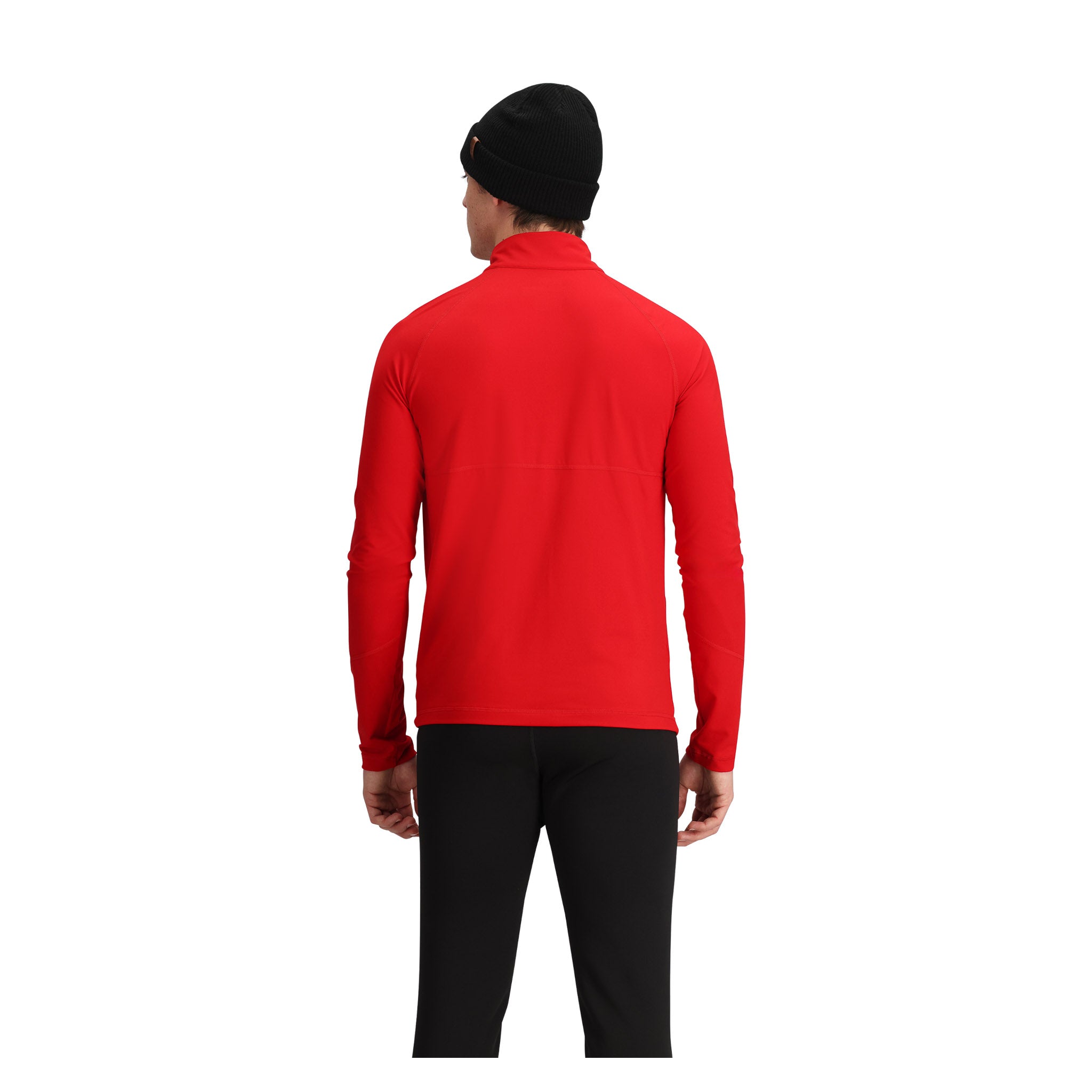 Obermeyer Flex 1/4 Zip T Neck 2025 - A red zip-up sweater with a high collar and long sleeves.