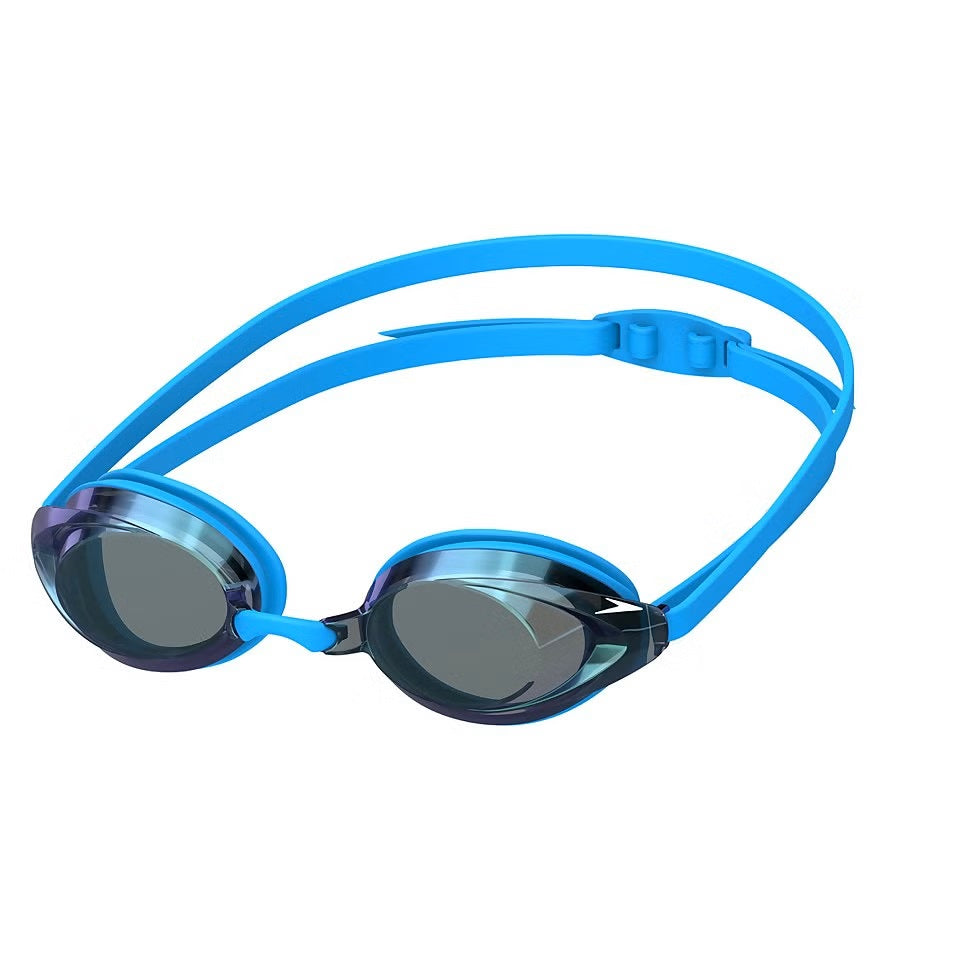 Speedo Vanquisher 2.0 Mirrored LTD Swim Goggle - A pair of mirrored swim goggles with a sleek, modern design and a subtle blue tint on the lenses.
