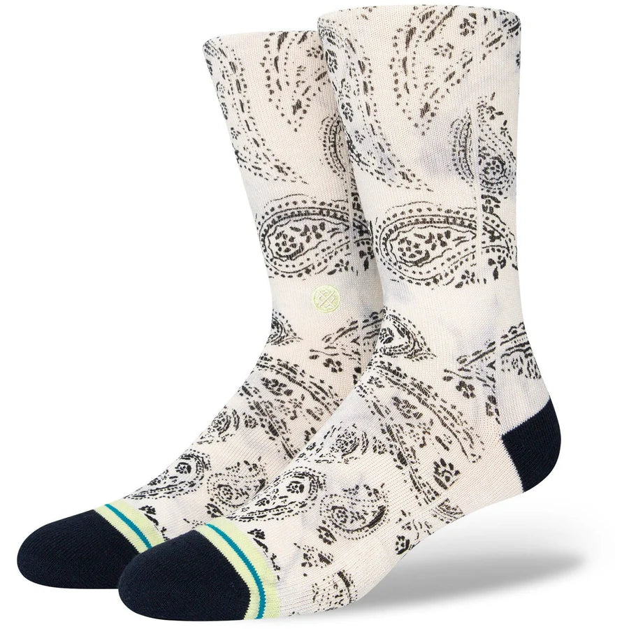 PAIZLEY CREW C SOCK 2023 - White socks with a paisley pattern in black and gray.