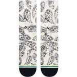 PAIZLEY CREW C SOCK 2023 - A white crew sock with a paisley pattern in black and gray.