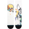 SICKLE CREW C SOCK 2023 - White crew socks with a colorful, abstract design featuring blue, green, yellow, and orange shapes on the top portion.